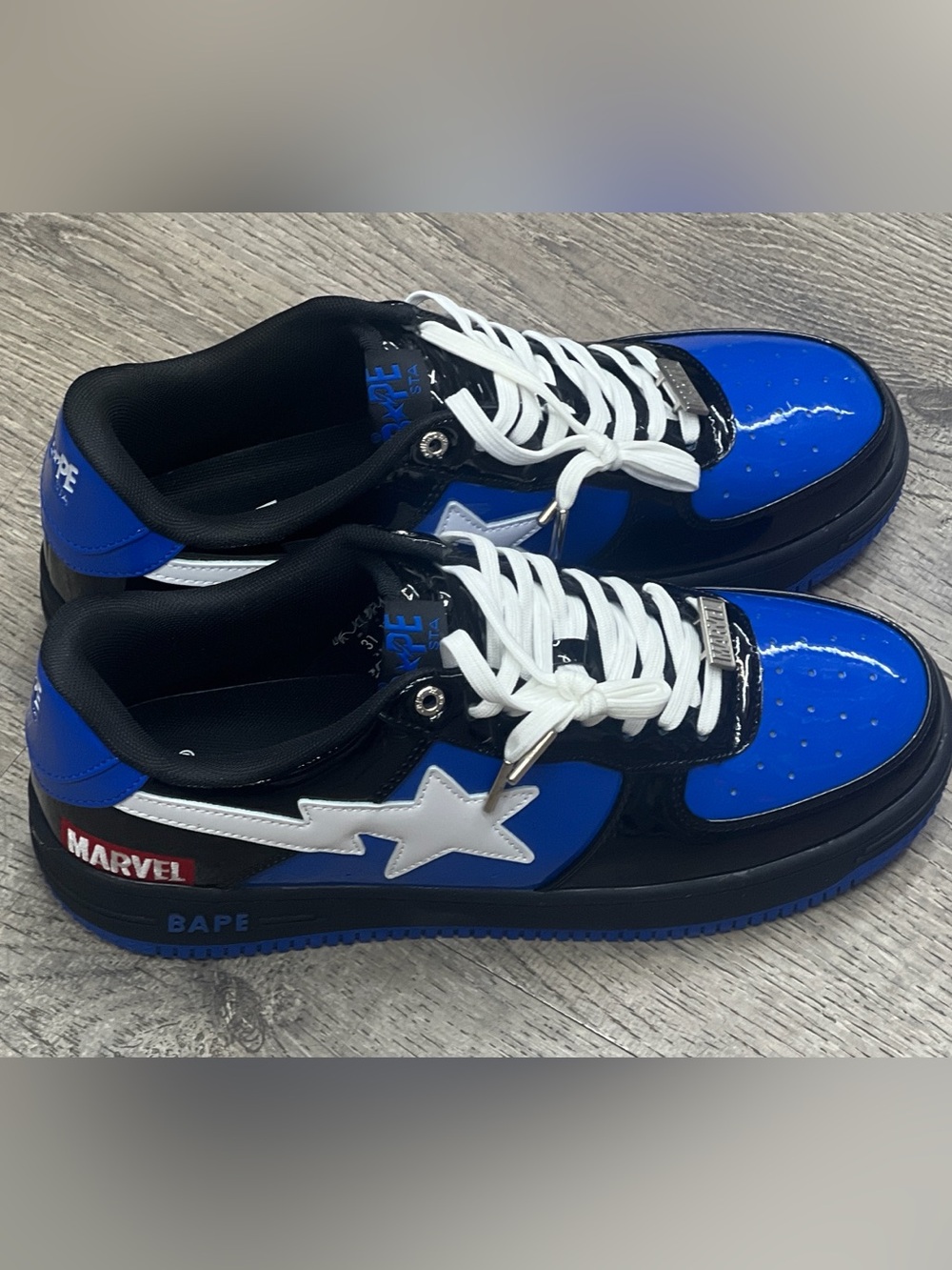 Marvel Comics x A Bathing Ape Bape Sta Venom Patent Leather Blue Black White Sne